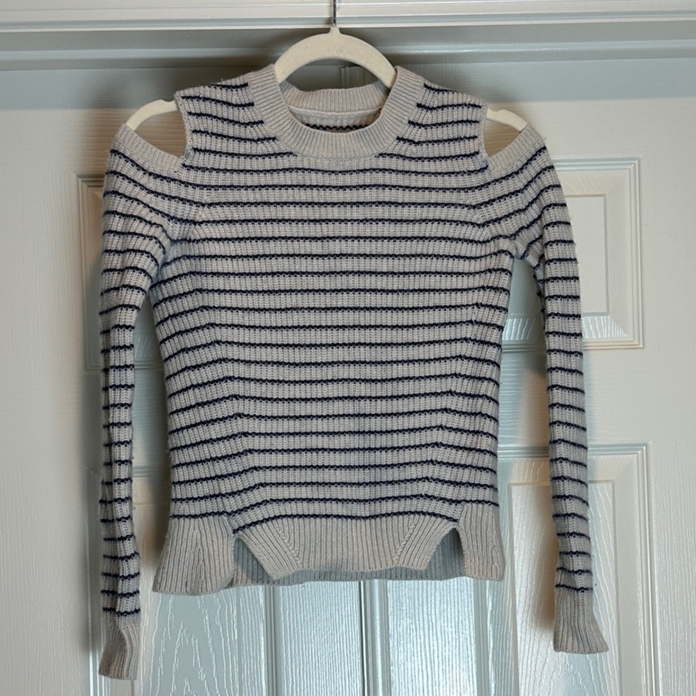 All Saints Off-the-Shoulder Striped Sweater - Black and Cream